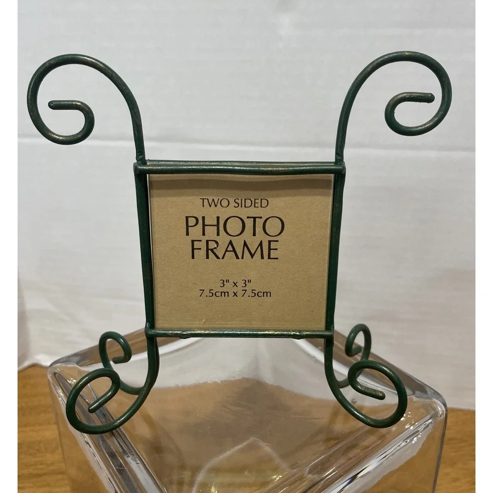 Green Gold Tone Art Deco Picture Frame Metal Two-Sided 3